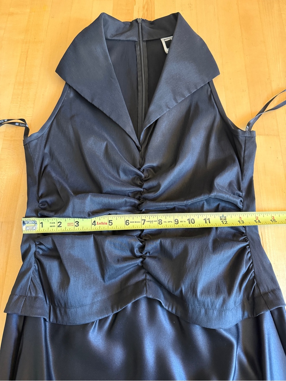 TADASHI SHOJI Black Ruched Satin Tuxedo Style Evening Gown Vintage 90s Sz 6 *EUC - Picture 9 of 11